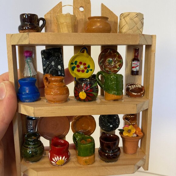 Handmade Mexican Miniature Pottery Basket Mug Kitchen Diorama Wall Decoration - Picture 7 of 8